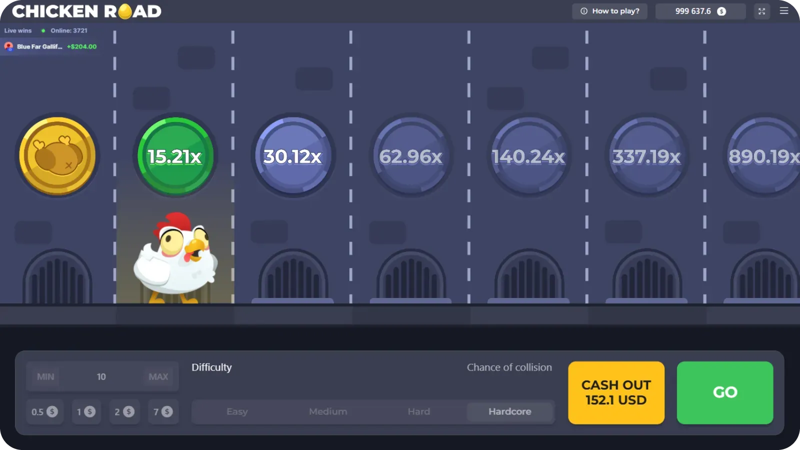 Cash Out button visible during a Chicken Road real money