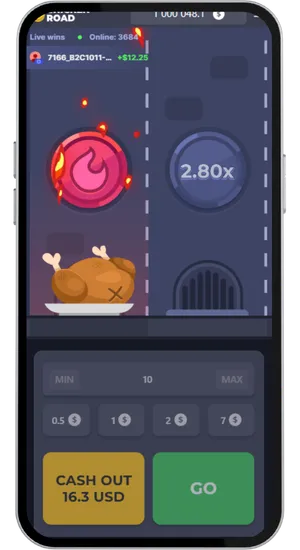 Game over screen showing cooked chicken and final multiplier after losing round