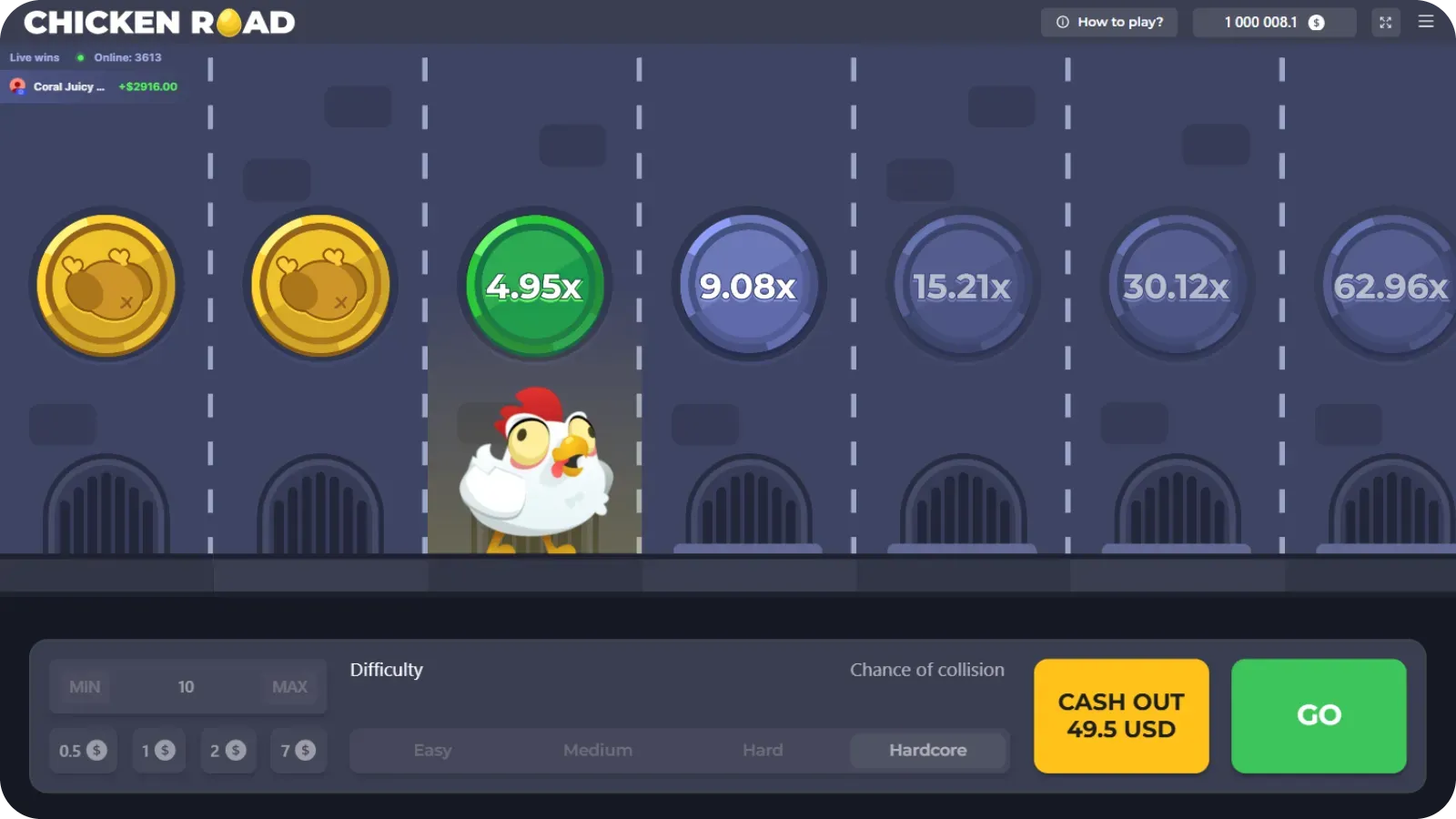 Multiplier Progression in game Chicken Road online